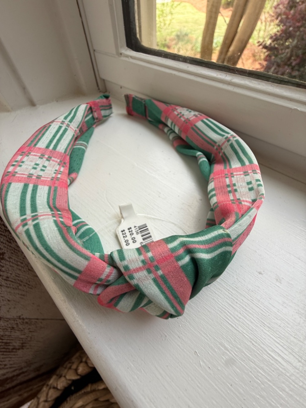NWT Anthropologie Green Preppy Checkered Knotted Headband - Picture 4 of 7